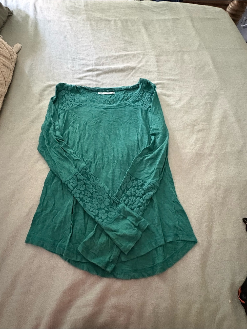 Maurices Teal Lace-Panel Long Sleeve Top